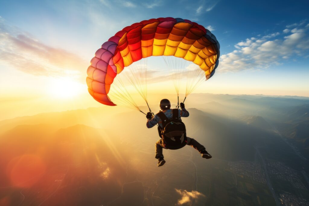 Paragliding in the Sky at Sunset